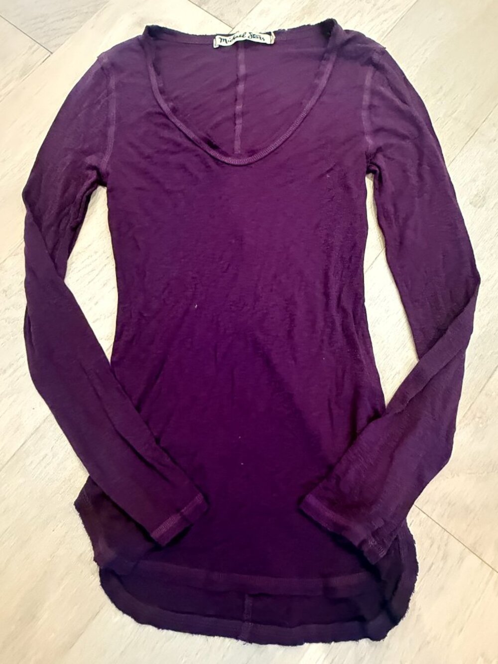 Michael Stars Eggplant Purple Slub Knit Long Sleeve Scoop Neck Tee OS